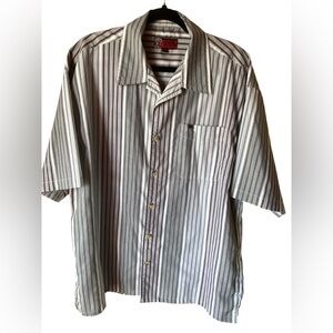 Men’s Mecca vintage short sleeve grey, black and white striped shirt, Size L